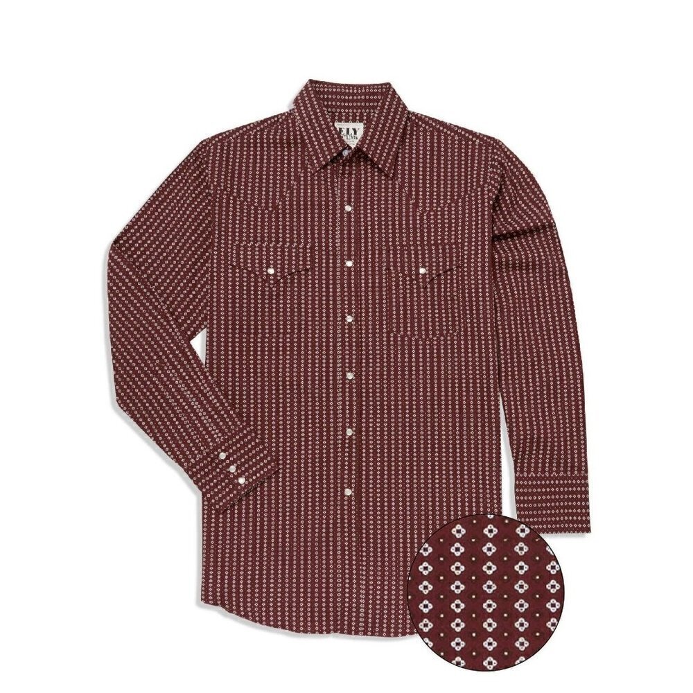 Ely Cattleman Men's XL Long Sleeve Geo Print Snap Western Shirt - Black/Burgundy